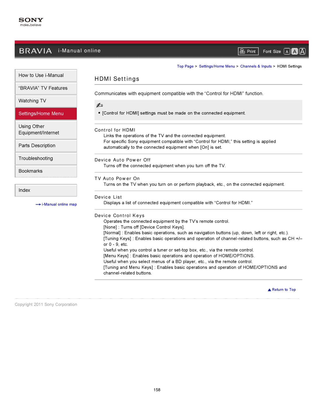 Sony KDL-46HX729, KDL-55HX729 manual Hdmi Settings 