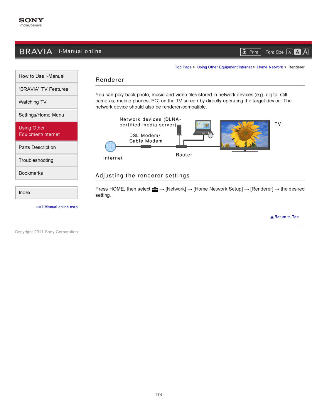 Sony KDL-46HX729, KDL-55HX729 manual Renderer, Adjusting the renderer settings 