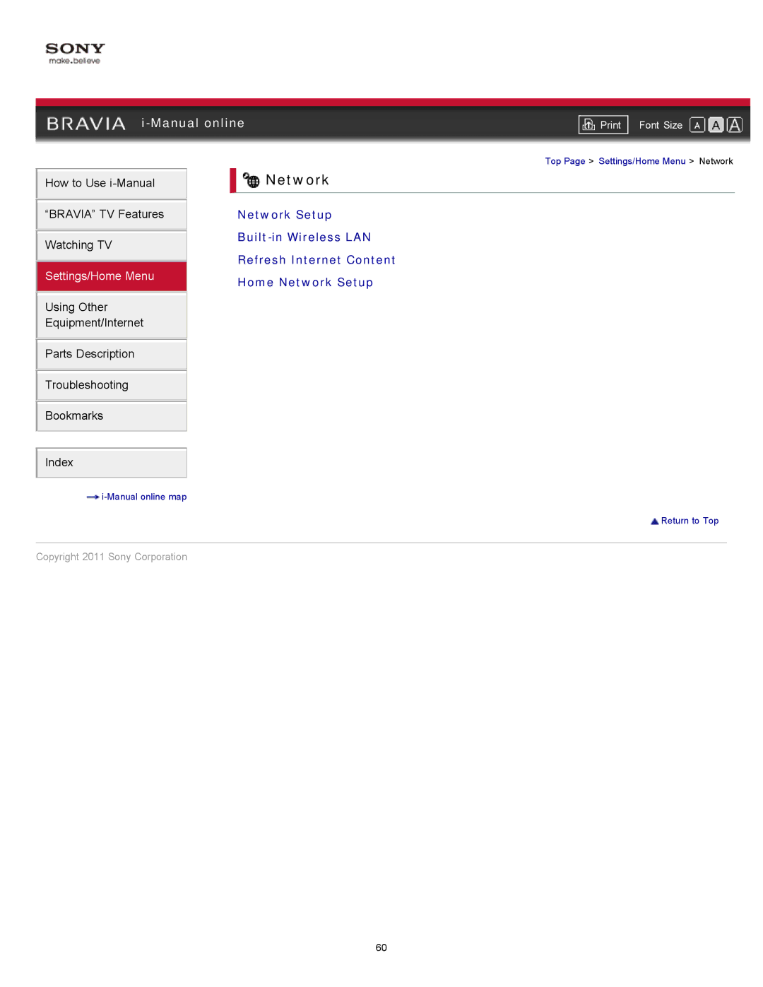 Sony KDL-46HX729, KDL-55HX729 manual Network Setup 