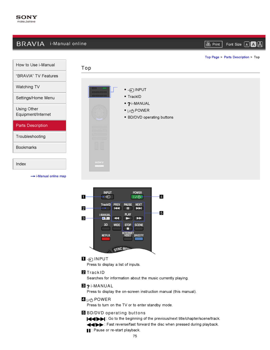 Sony KDL-55HX729, KDL-46HX729 manual Top, Manual, Power, BD/DVD operating buttons 