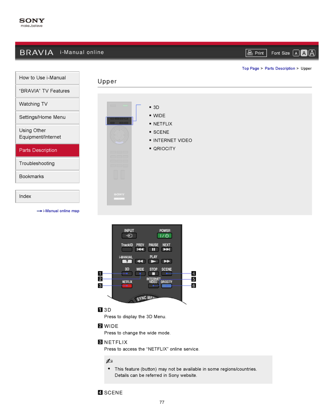 Sony KDL-55HX729, KDL-46HX729 manual Upper, Netflix, Scene 