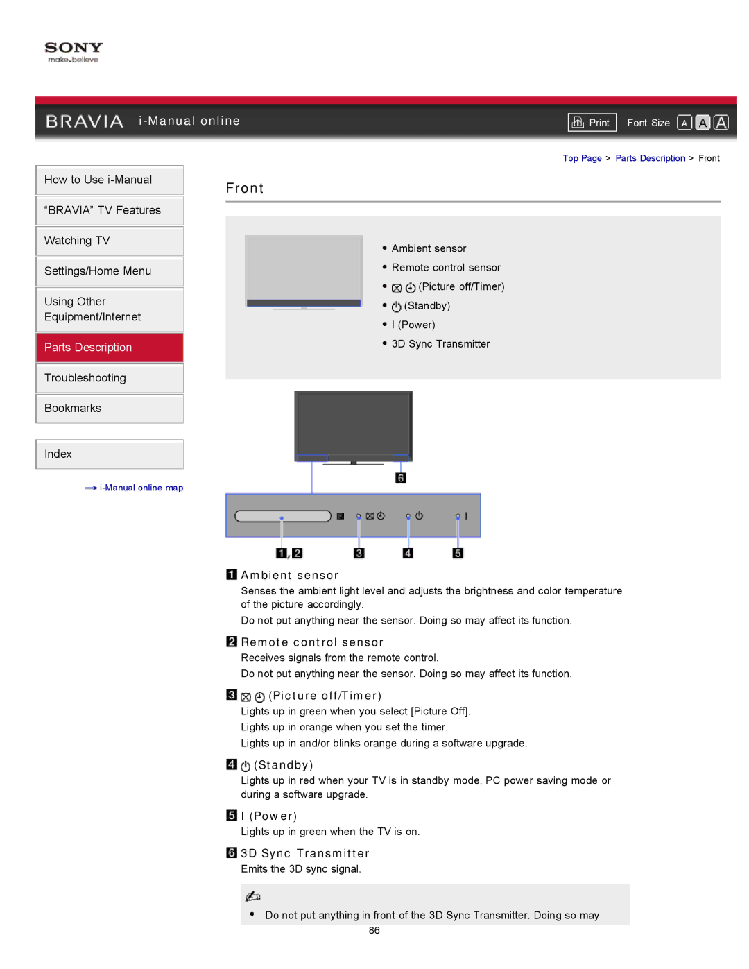 Sony KDL-46HX729, KDL-55HX729 manual Front 