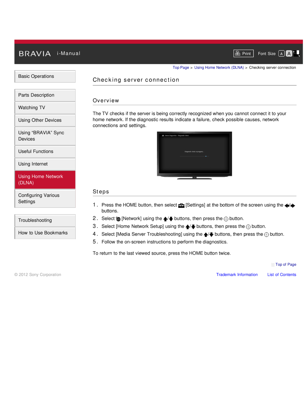 Sony KDL-55HX850, KDL-46HX850 manual Checking server connection 