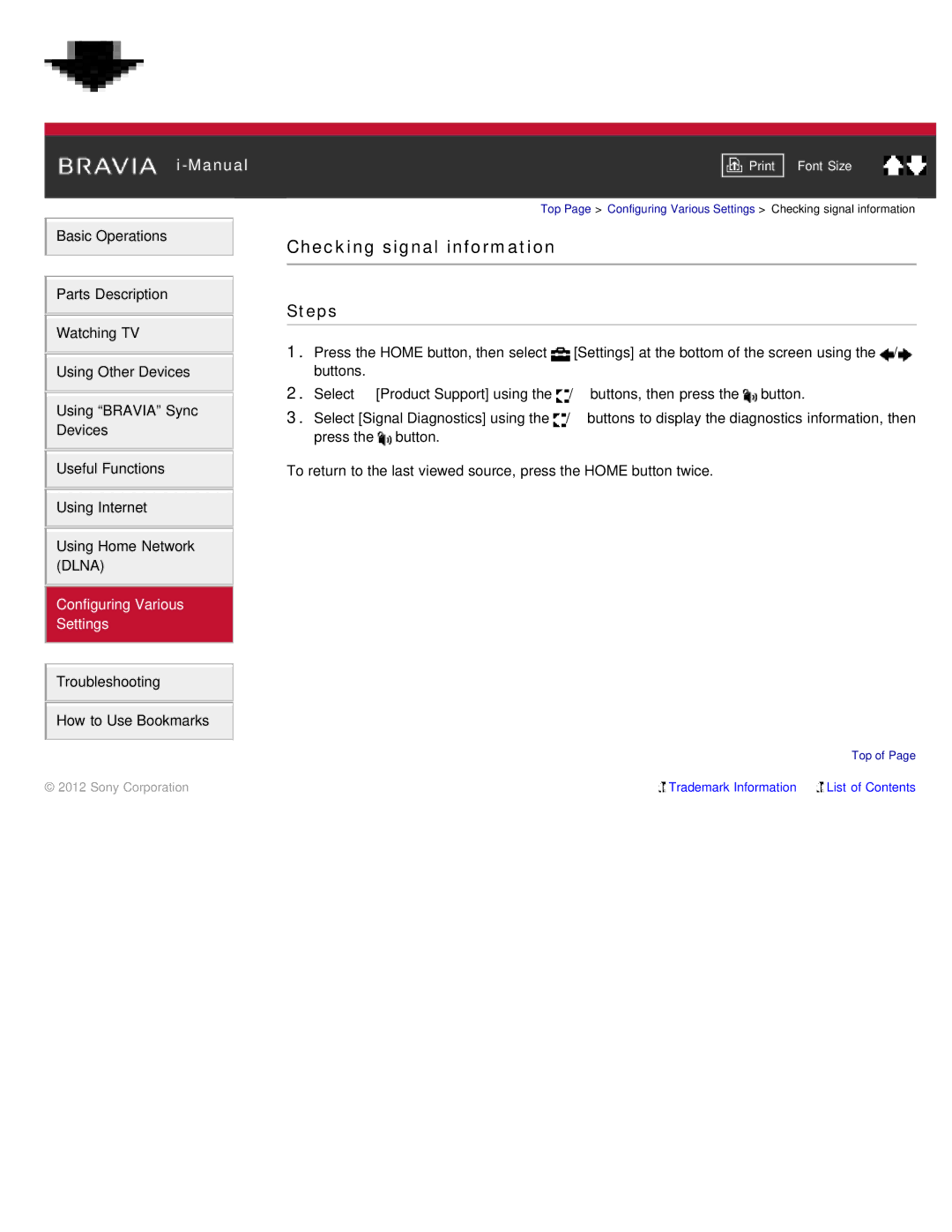 Sony KDL-55HX850, KDL-46HX850 manual Checking signal information 