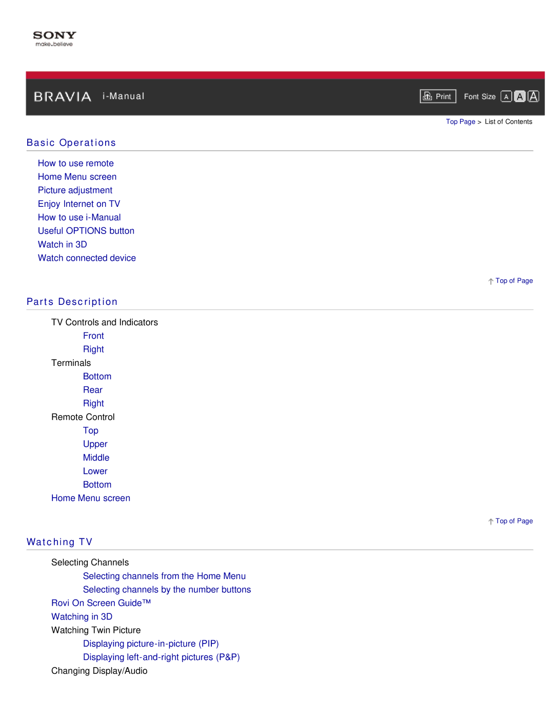 Sony KDL-46HX850, KDL-55HX850 manual Basic Operations 