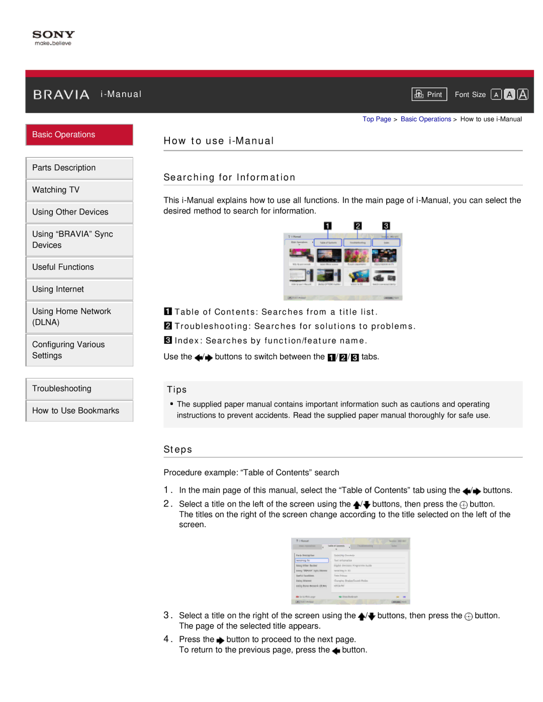 Sony KDL-55HX850, KDL-46HX850 manual How to use i-Manual, Searching for Information 