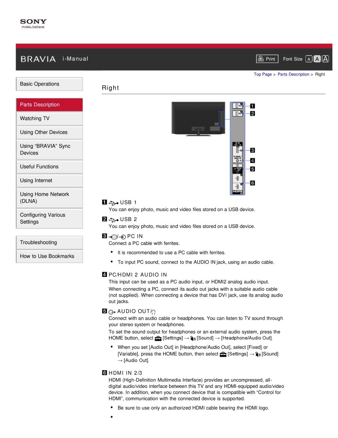 Sony KDL-55HX850, KDL-46HX850 manual Usb, Hdmi in 2/3 