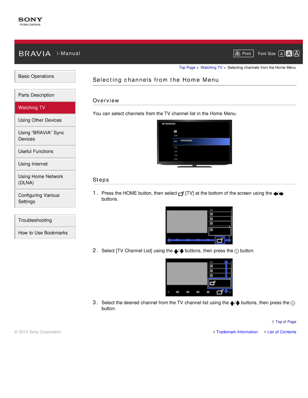 Sony KDL-46HX850, KDL-55HX850 manual Selecting channels from the Home Menu, Overview 