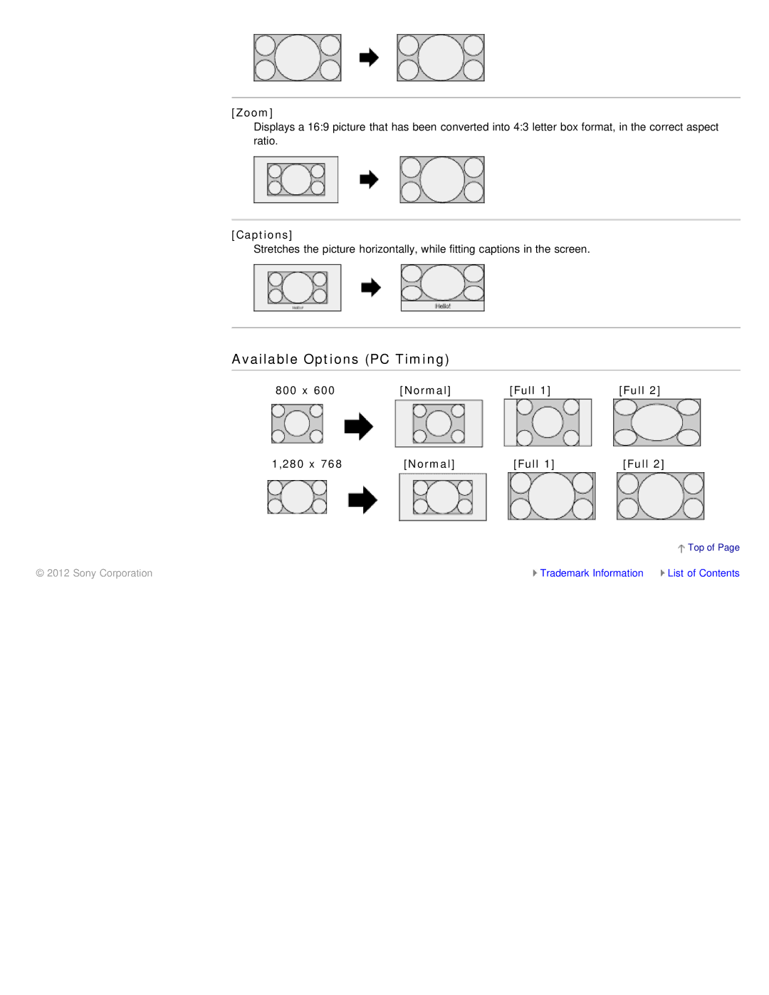 Sony KDL-55HX850, KDL-46HX850 manual Available Options PC Timing, x Normal Full 