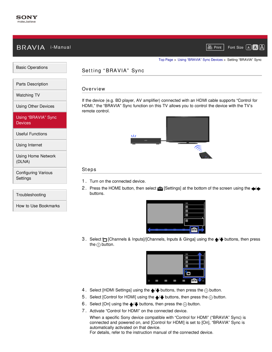 Sony KDL-55HX850, KDL-46HX850 manual Setting Bravia Sync, Overview 