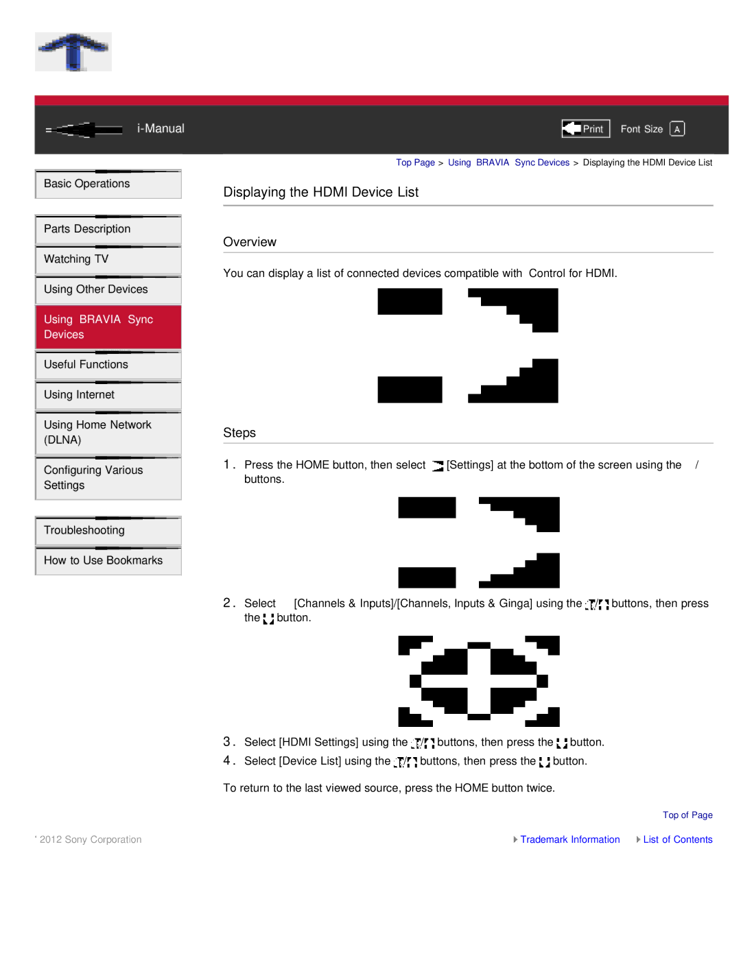 Sony KDL-55HX850, KDL-46HX850 manual Displaying the Hdmi Device List 