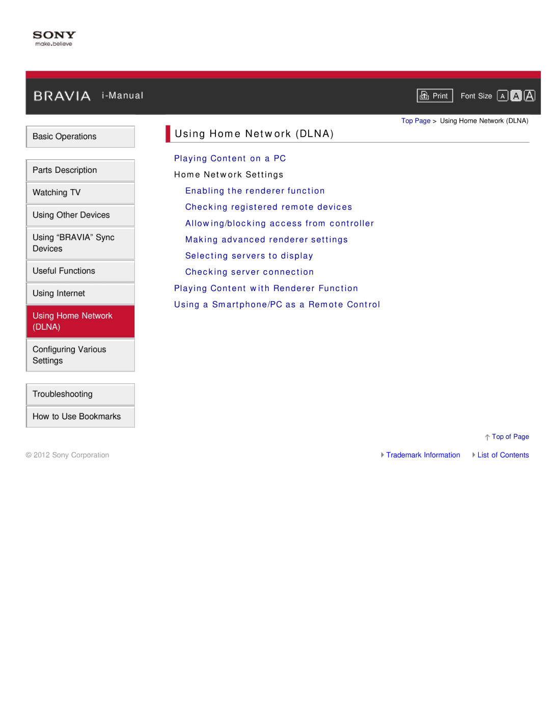 Sony KDL-55HX850, KDL-46HX850 manual Using Home Network Dlna, Home Network Settings 