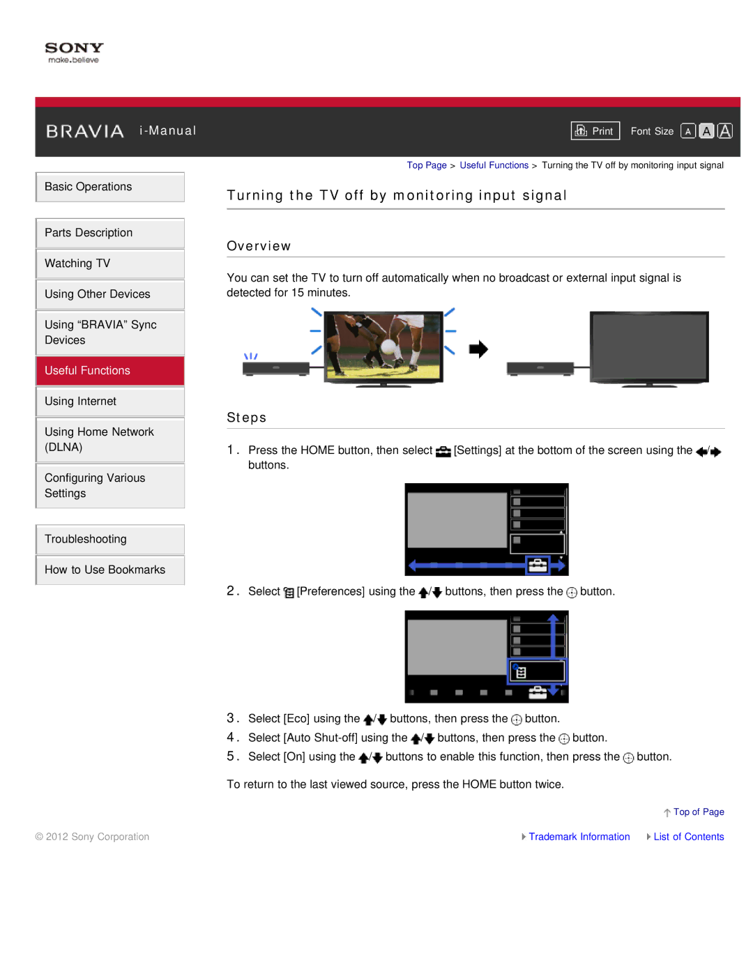 Sony KDL-46HX850, KDL-55HX850 manual Turning the TV off by monitoring input signal 