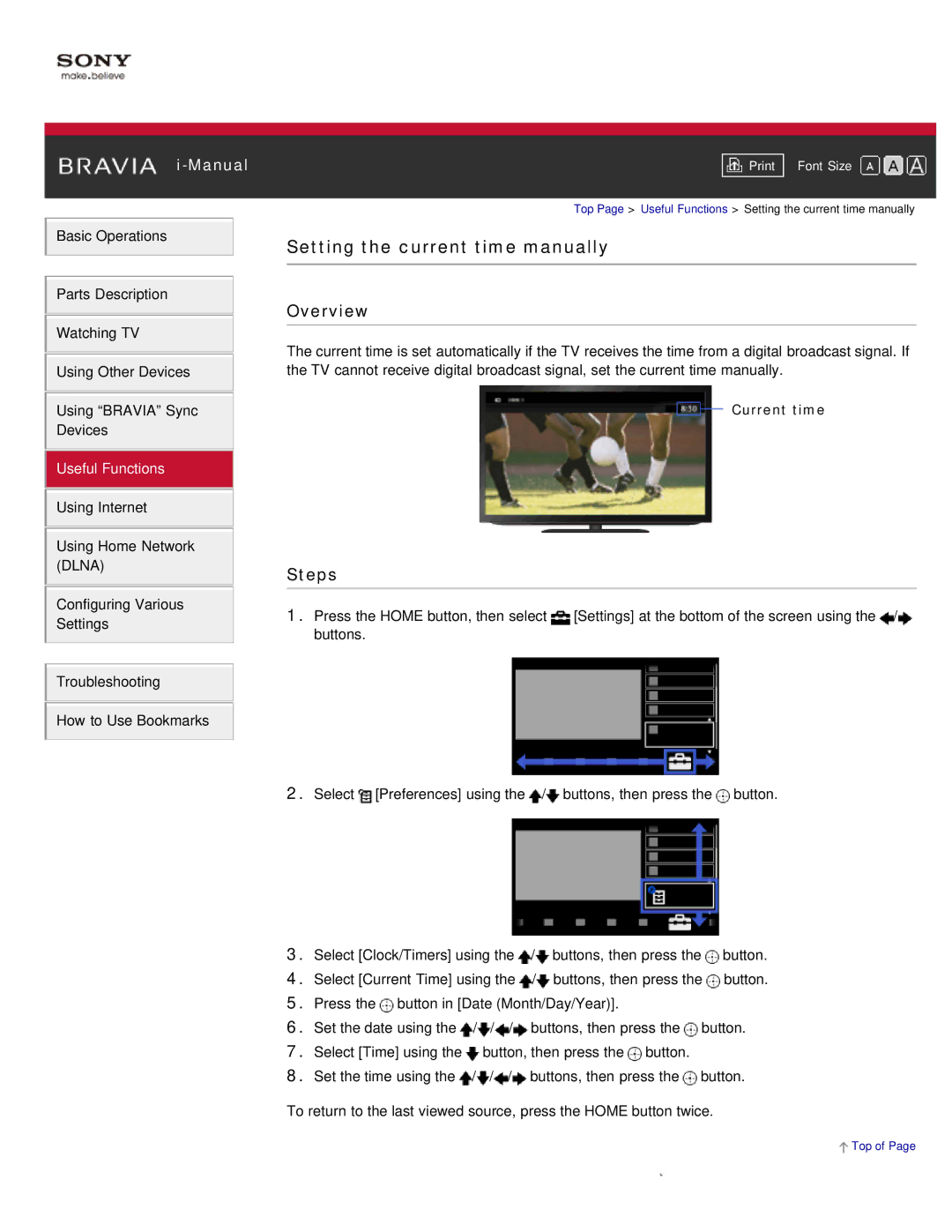 Sony KDL-55HX850, KDL-46HX850 Setting the current time manually, Current time 