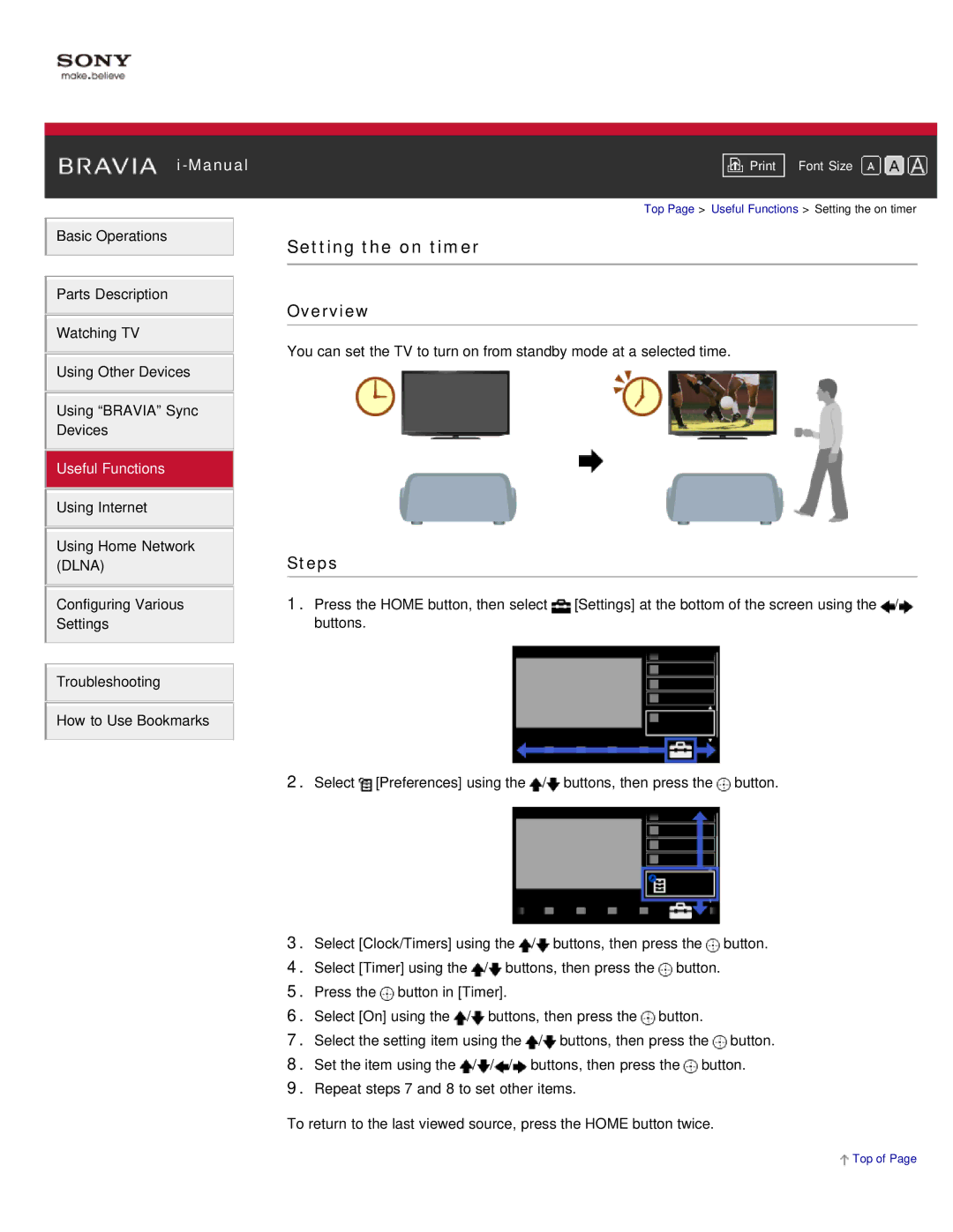 Sony KDL-55HX850, KDL-46HX850 manual Setting the on timer 