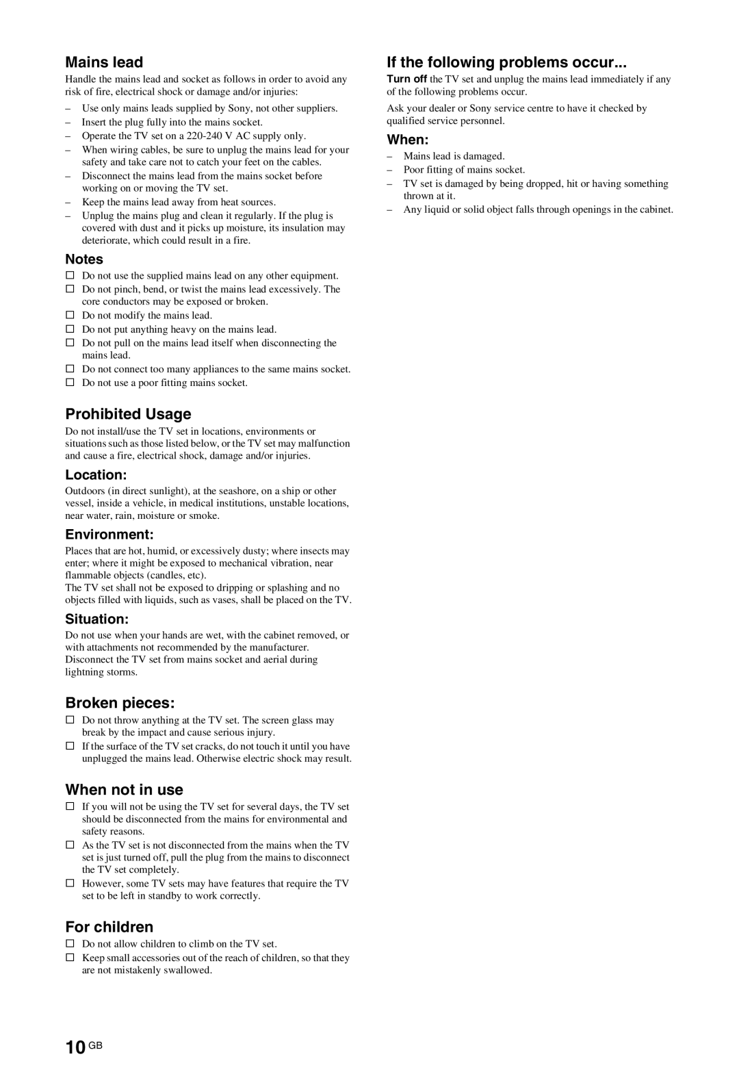 Sony KDL-52W4500, KDL-46W4500, KDL-40W4500 installation instructions 10 GB 