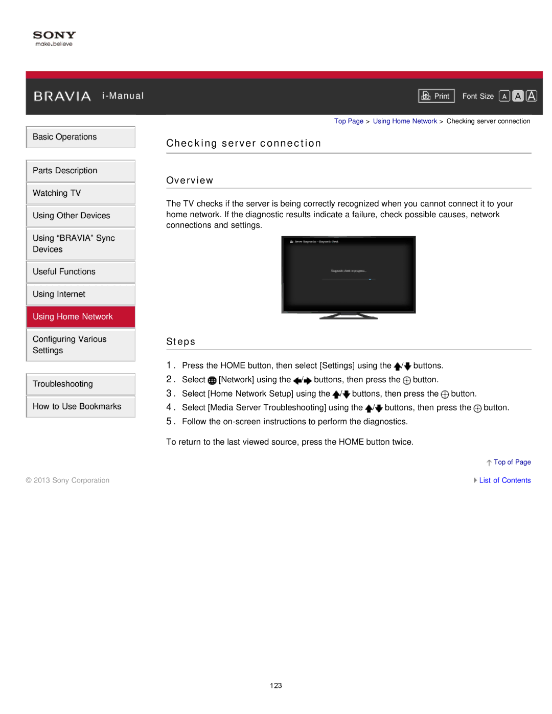 Sony KDL-47W802A manual Checking server connection 