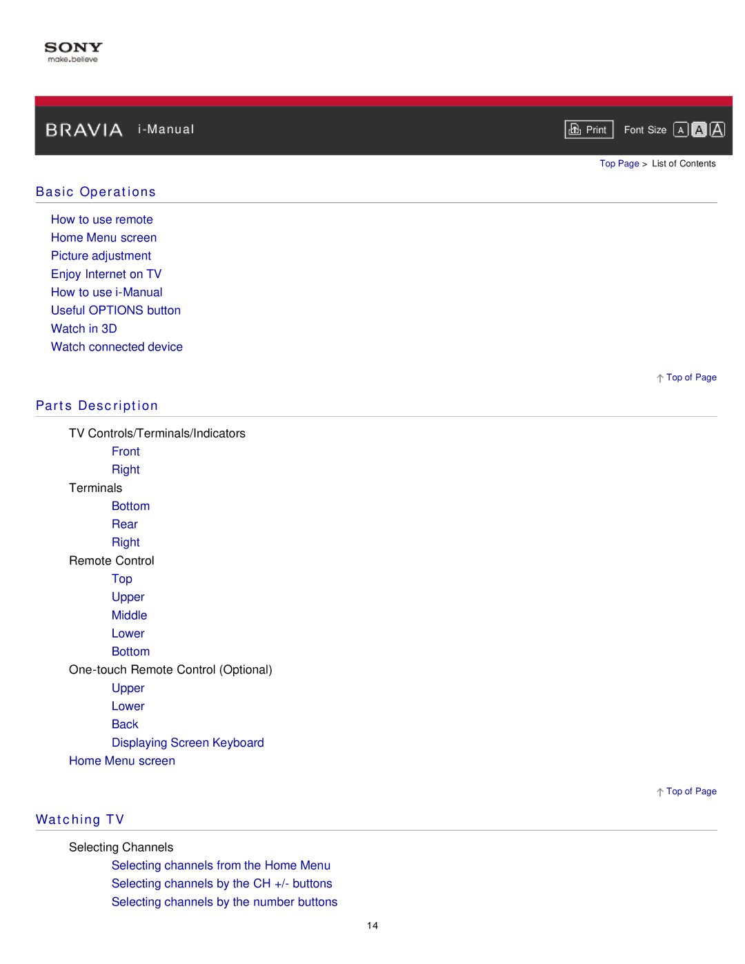 Sony KDL-47W802A manual Basic Operations 