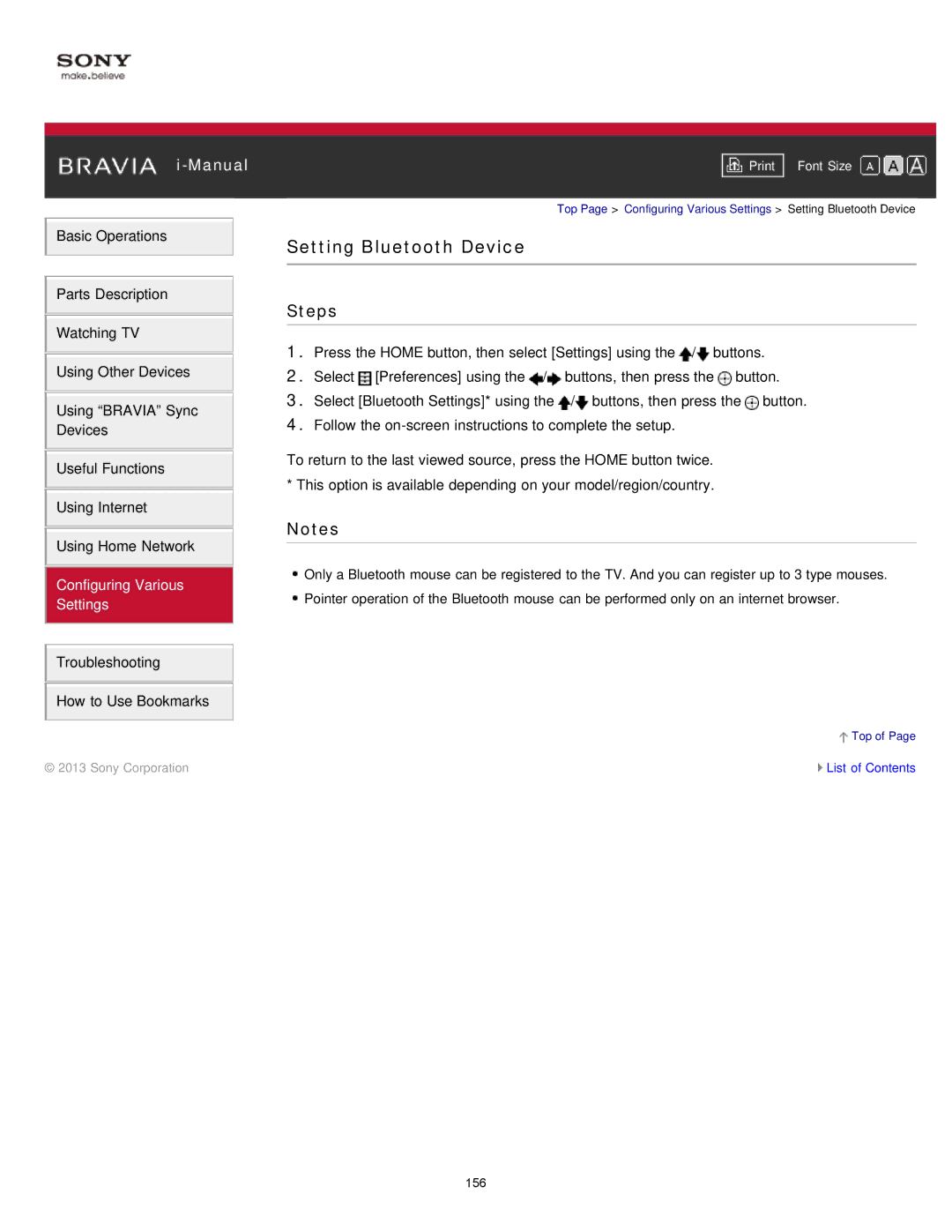 Sony KDL-47W802A manual Setting Bluetooth Device 