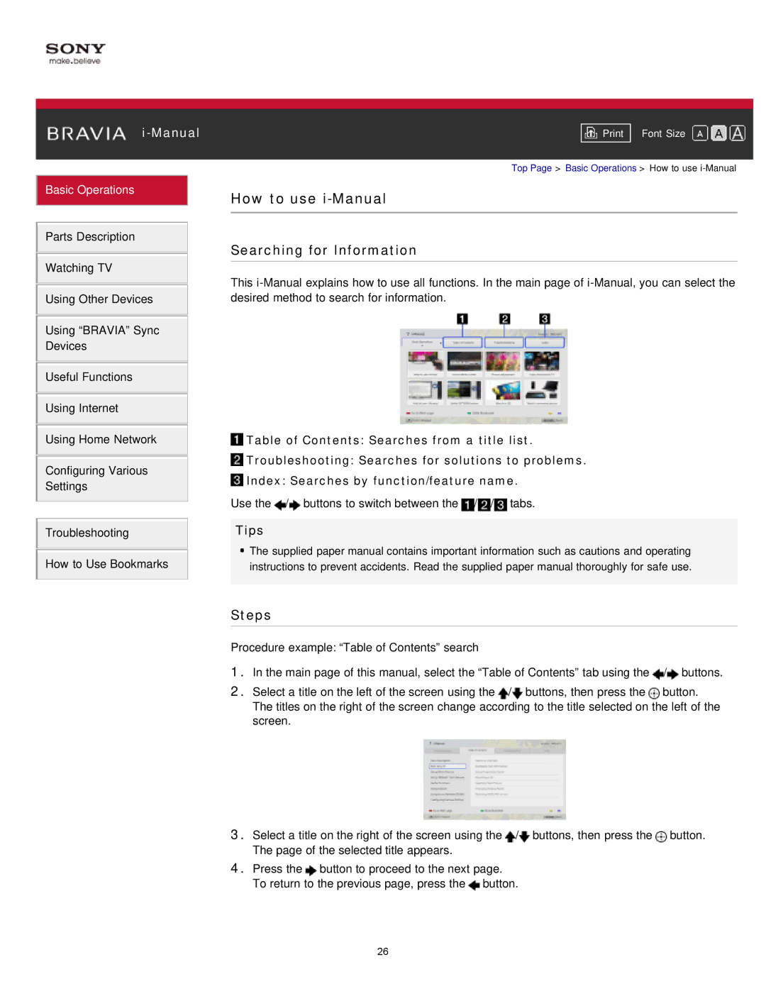 Sony KDL-47W802A manual How to use i-Manual, Searching for Information 