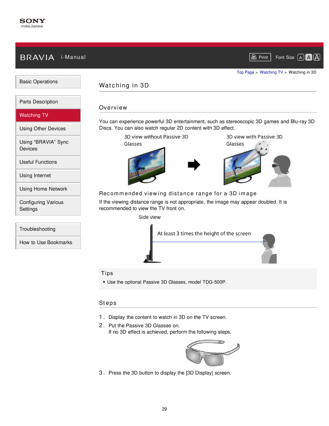 Sony KDL-47W802A manual Watching in 3D, Recommended viewing distance range for a 3D image 