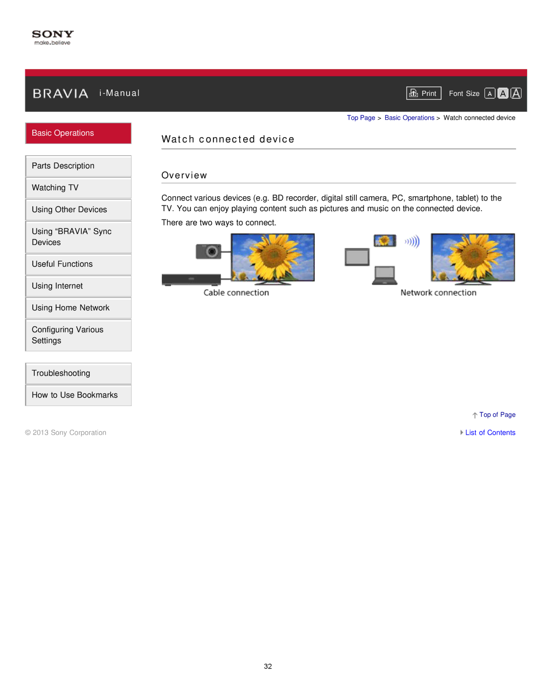 Sony KDL-47W802A manual Watch connected device, Overview 