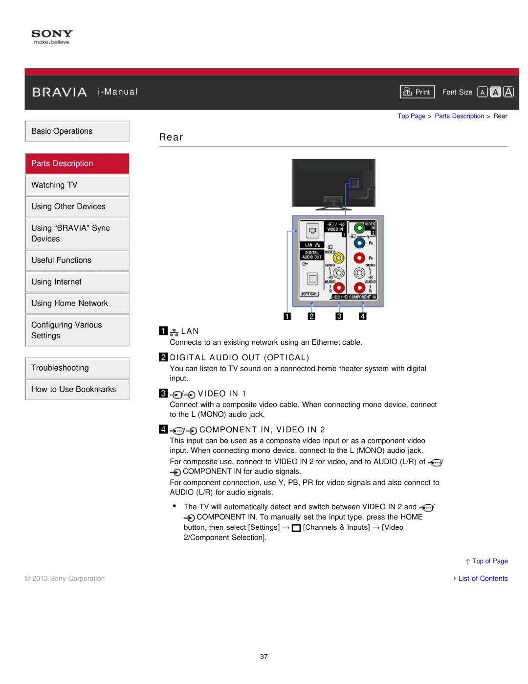 Sony KDL-47W802A manual Rear, Lan, Video 