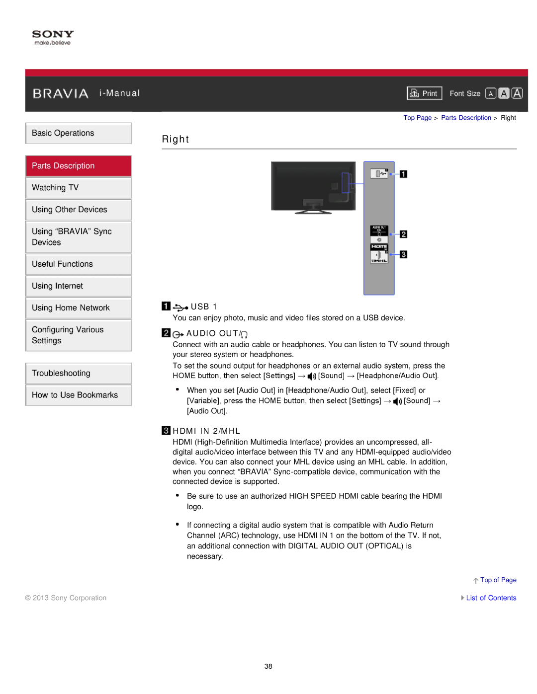 Sony KDL-47W802A manual Usb, Audio OUT 