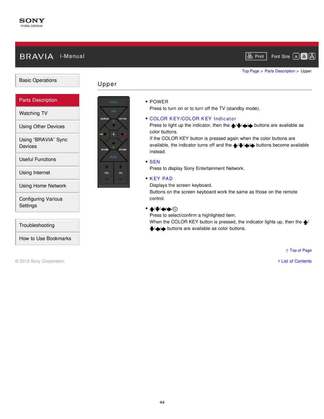 Sony KDL-47W802A manual Key Pad 