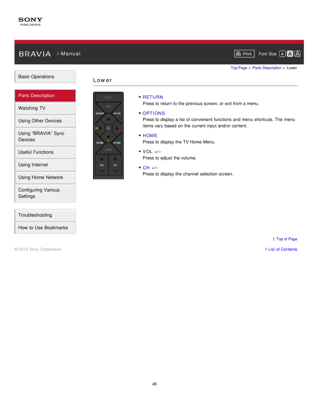 Sony KDL-47W802A manual Return 