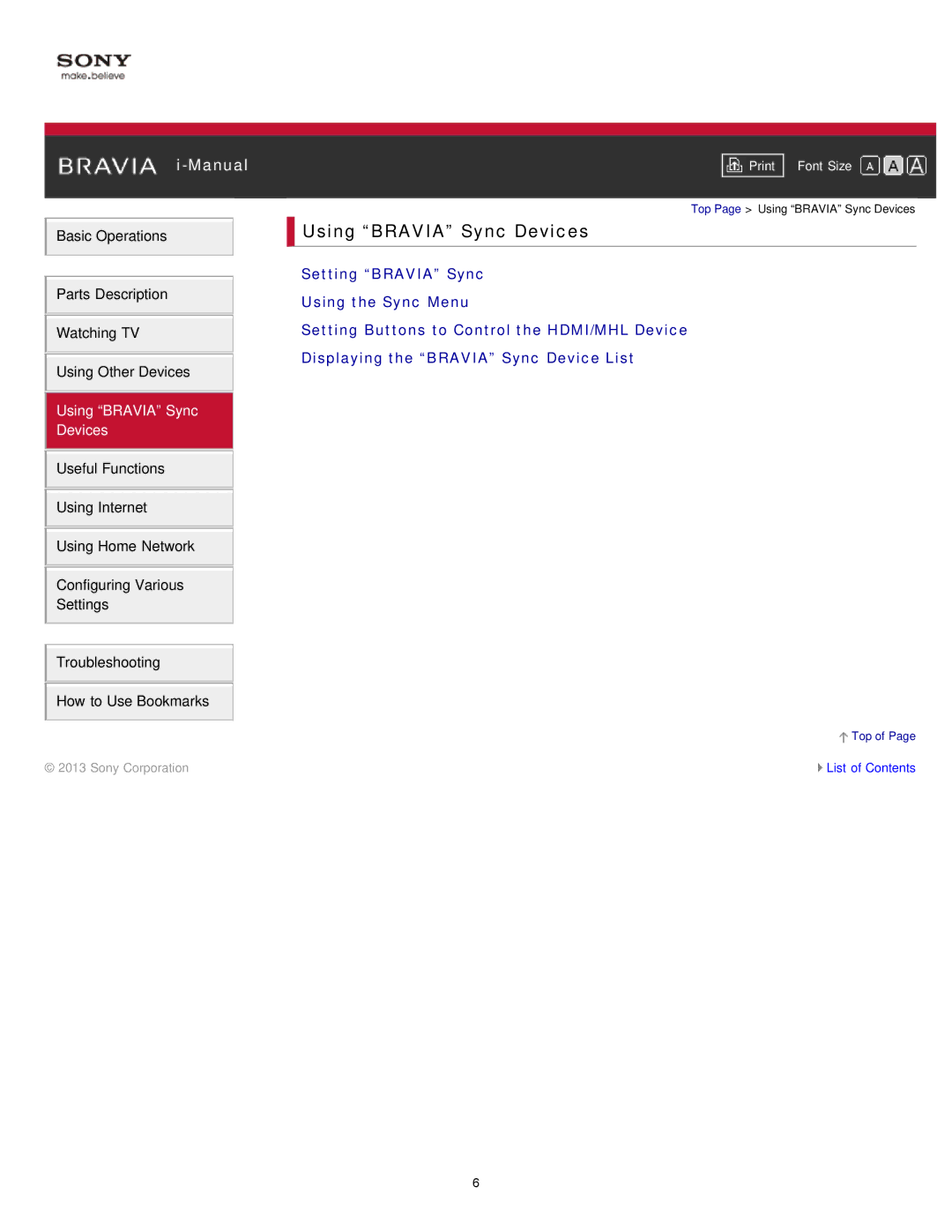 Sony KDL-47W802A manual Using Bravia Sync Devices 