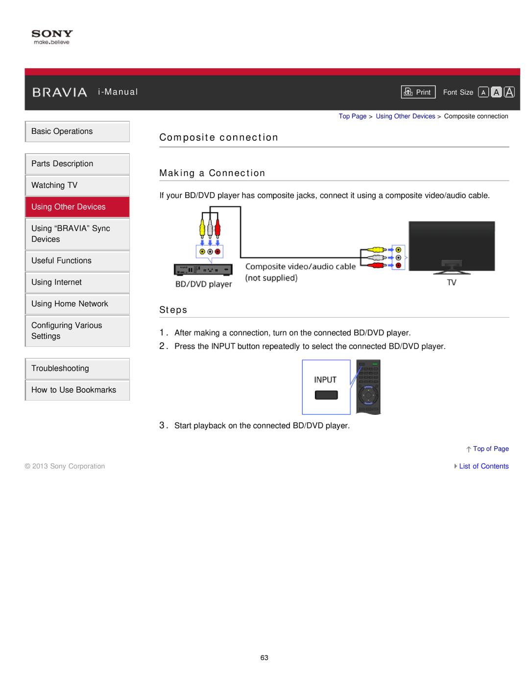 Sony KDL-47W802A manual Composite connection 