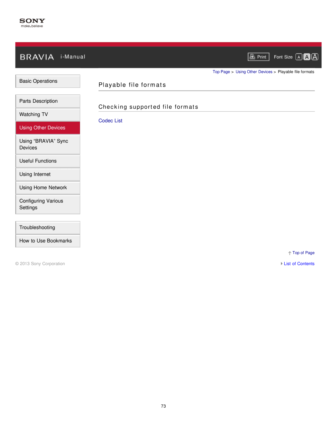 Sony KDL-47W802A manual Playable file formats, Checking supported file formats 