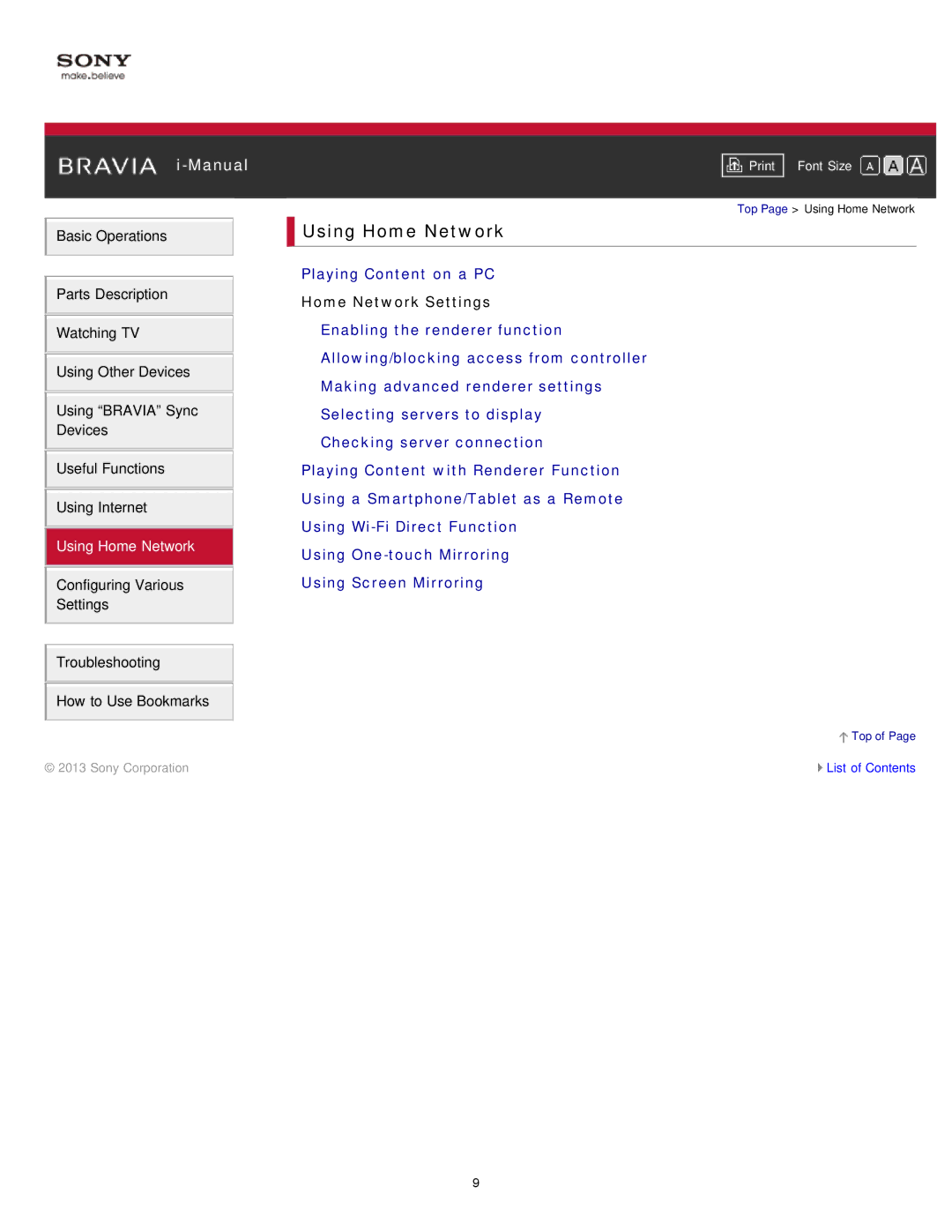 Sony KDL-47W802A manual Using Home Network, Home Network Settings 