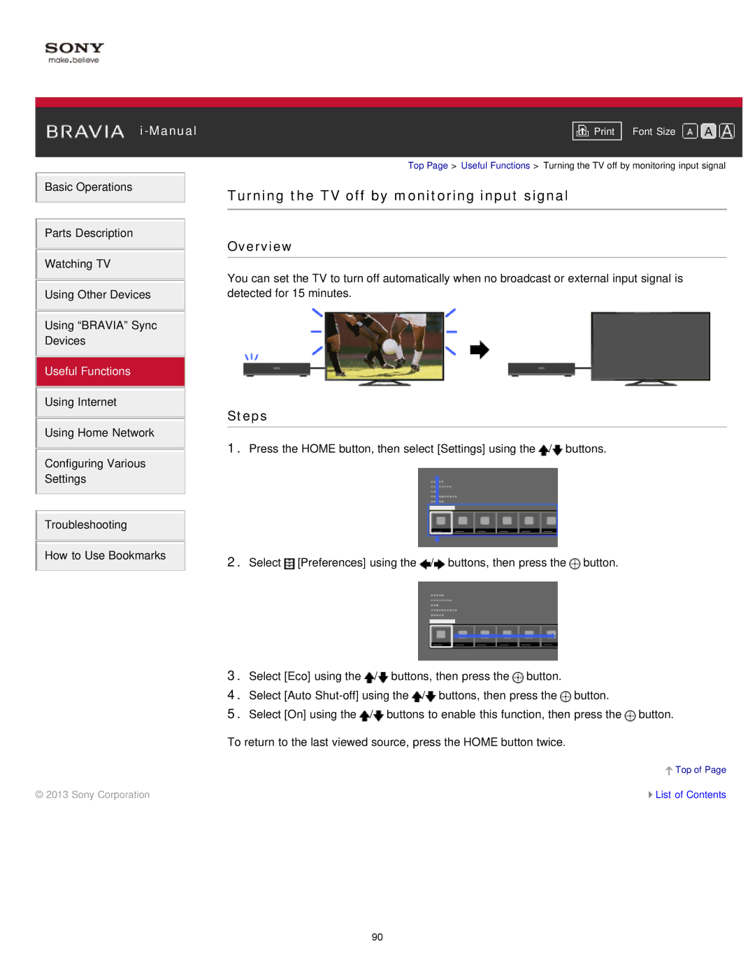 Sony KDL-47W802A manual Turning the TV off by monitoring input signal 