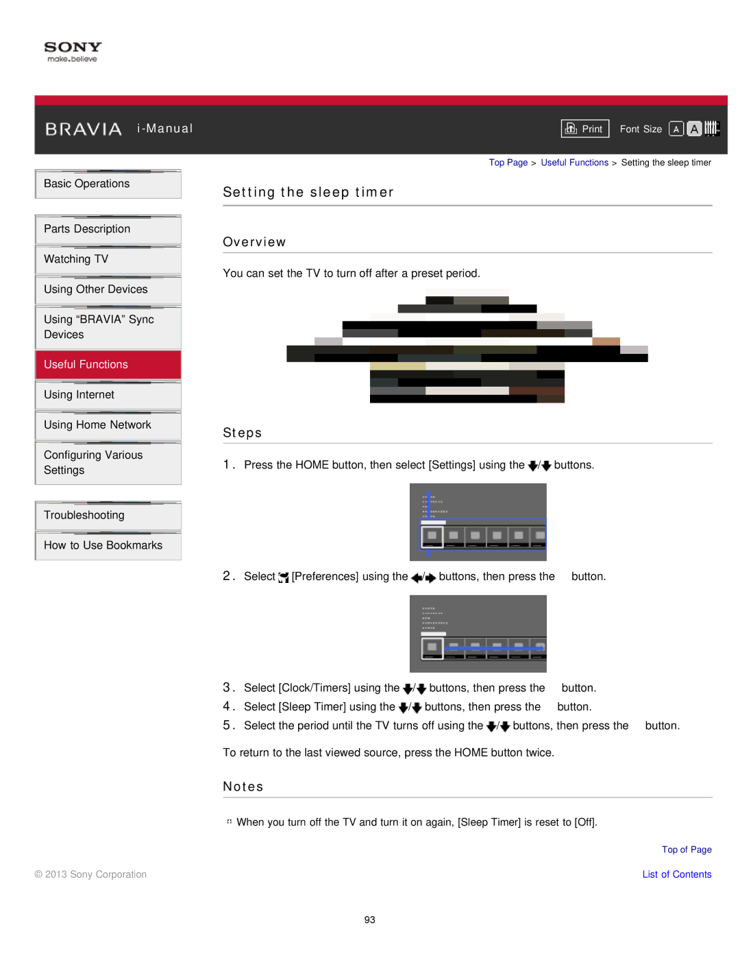 Sony KDL-47W802A manual Setting the sleep timer 