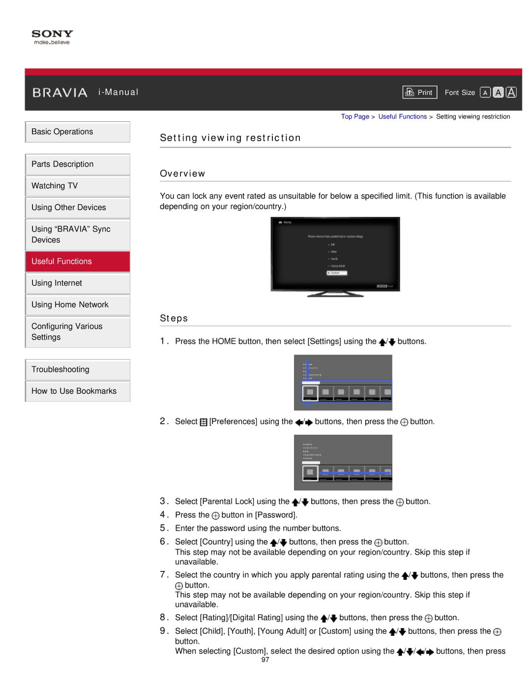 Sony KDL-47W802A manual Setting viewing restriction 