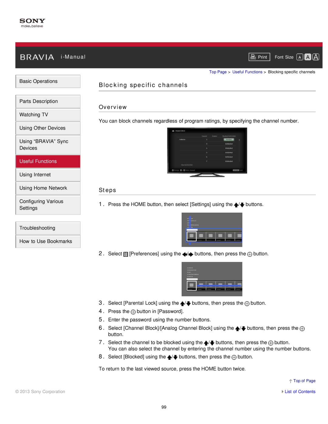 Sony KDL-47W802A manual Blocking specific channels 