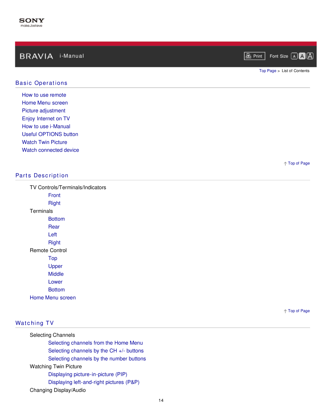 Sony KDL-50W650A, KDL-32W650A manual Basic Operations 