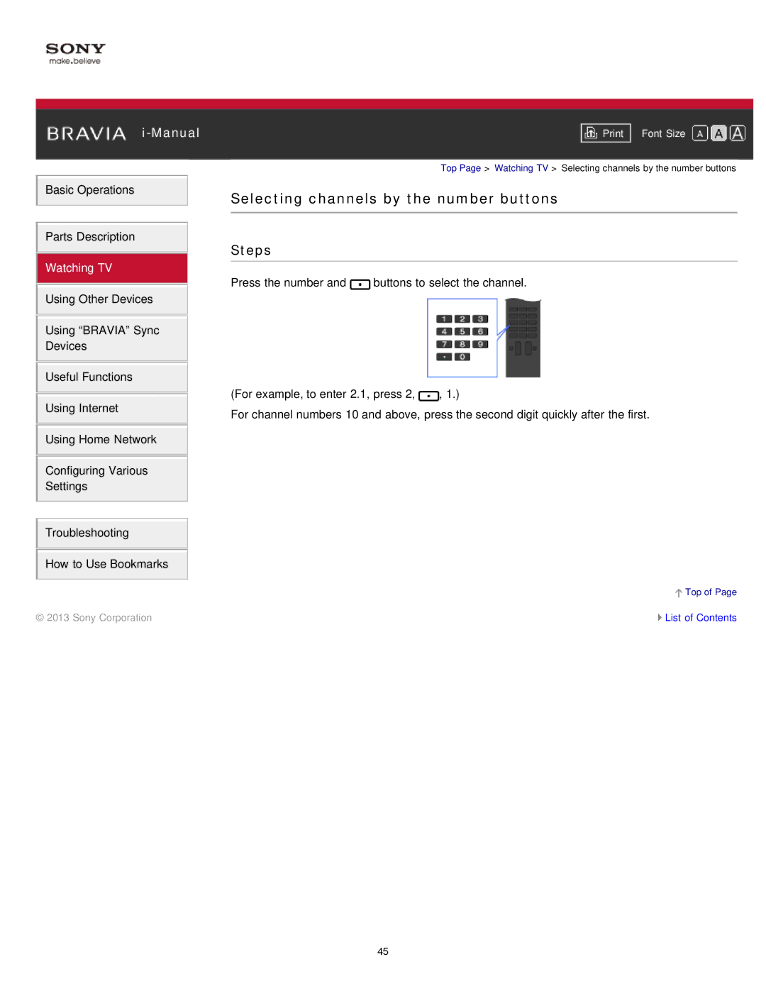 Sony KDL-32W650A, KDL-50W650A manual Selecting channels by the number buttons 