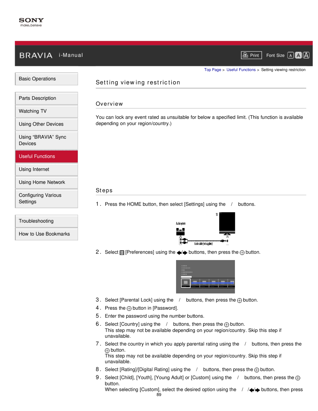 Sony KDL-32W650A, KDL-50W650A manual Setting viewing restriction 