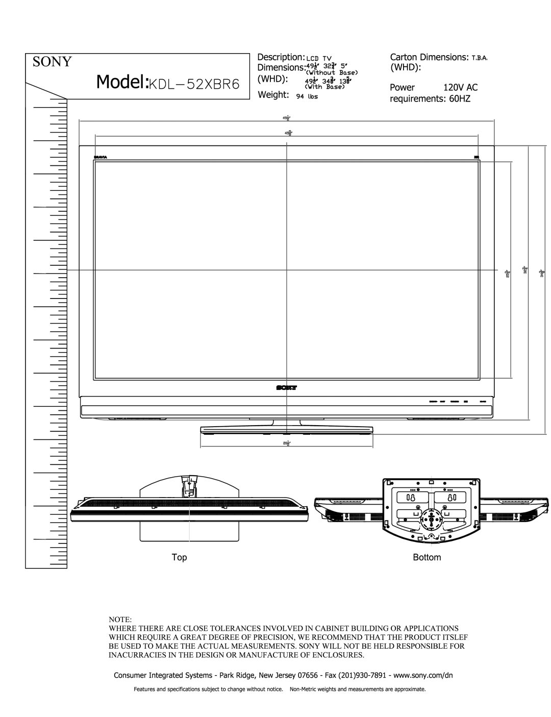 Sony KDL-52XBR6 manual 