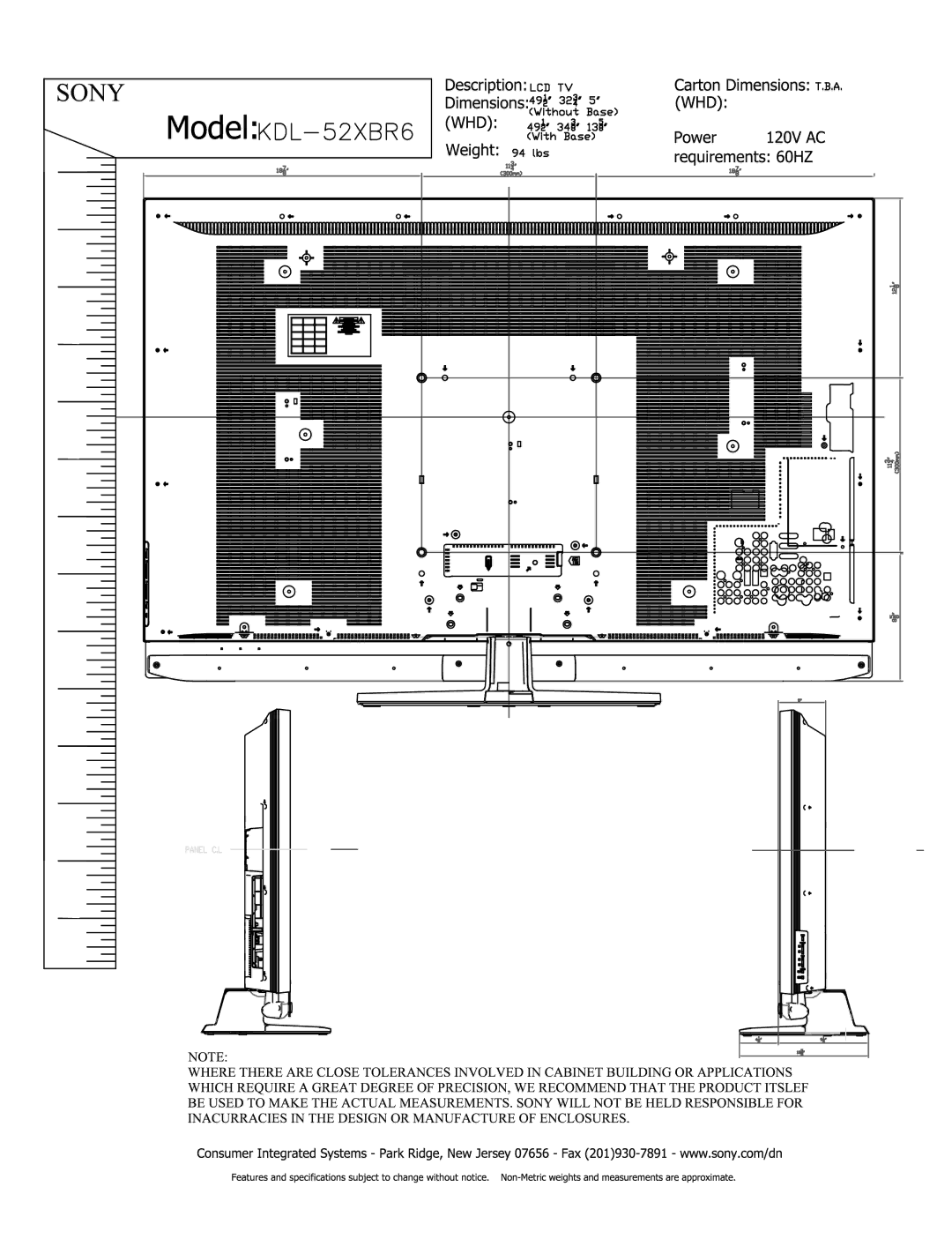 Sony KDL-52XBR6 manual 