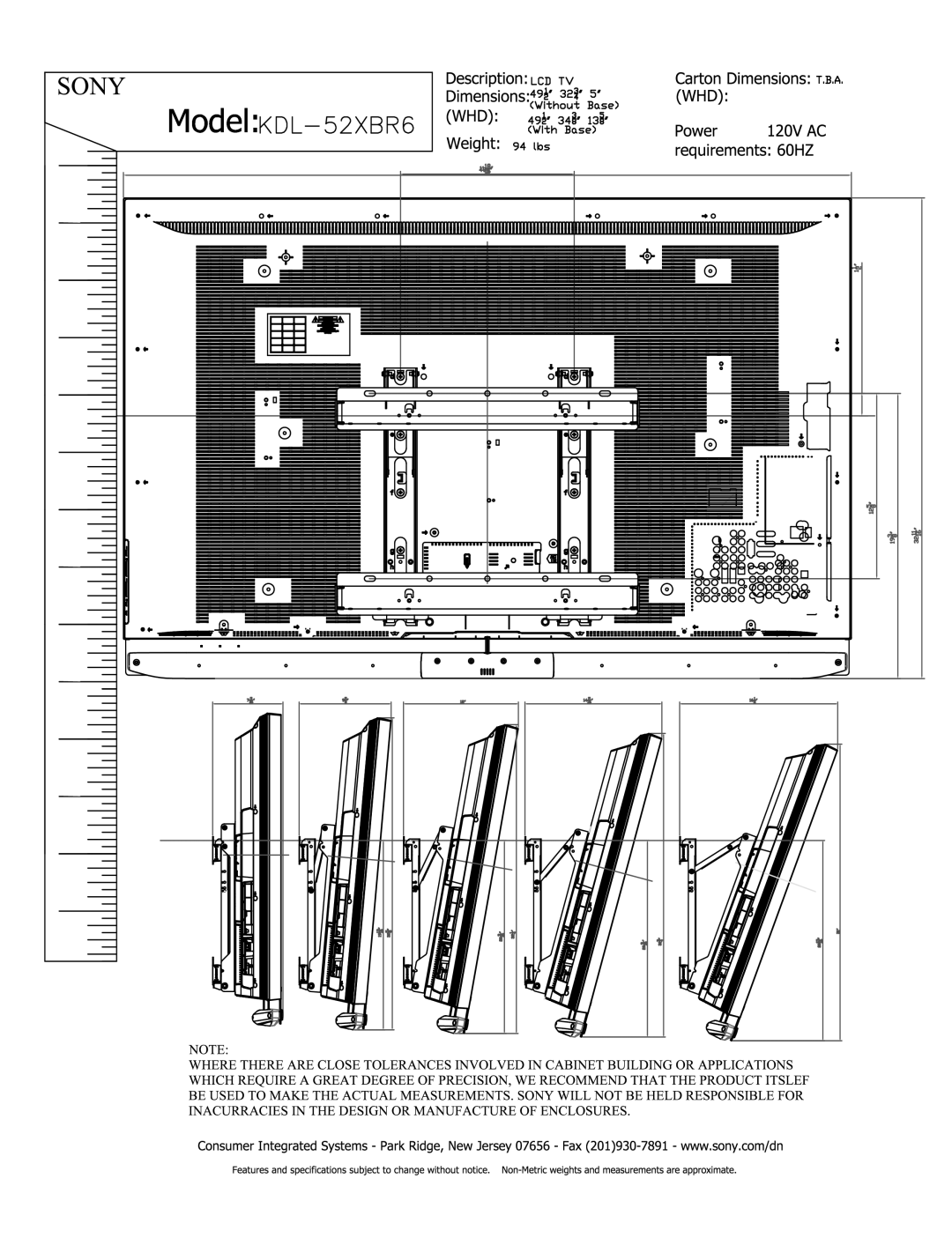 Sony KDL-52XBR6 manual 