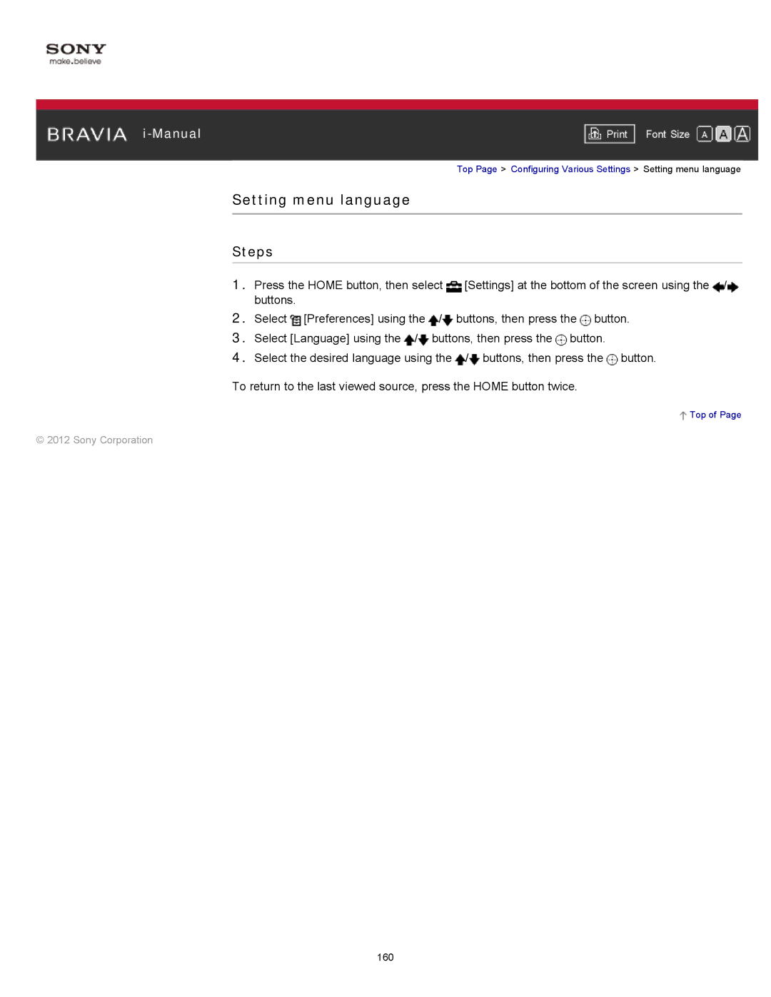 Sony KDL-55HX750, KDL-55HX751/46HX751/40HX751/32HX751 manual Setting menu language 