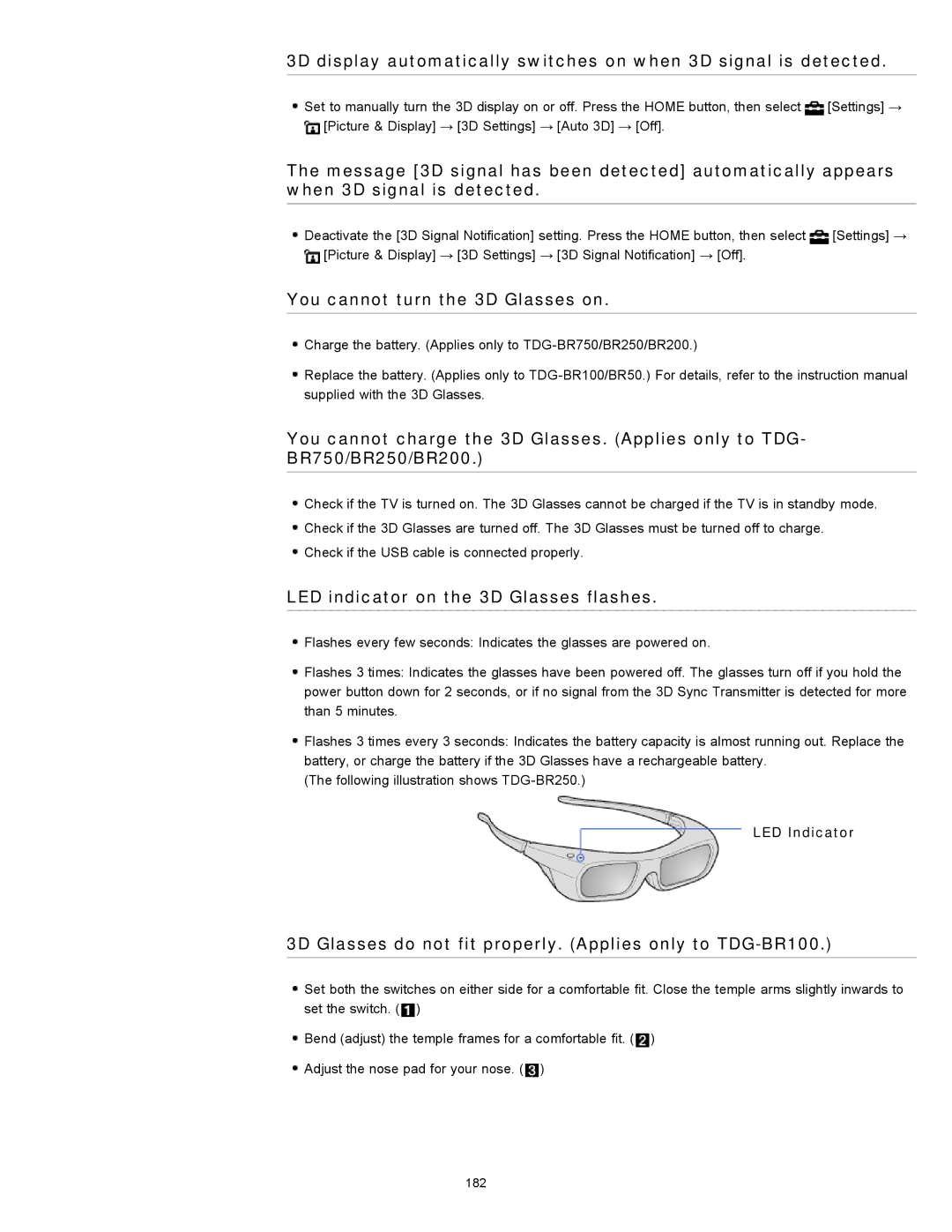 Sony KDL-55HX750 manual You cannot turn the 3D Glasses on, LED indicator on the 3D Glasses flashes, LED Indicator 