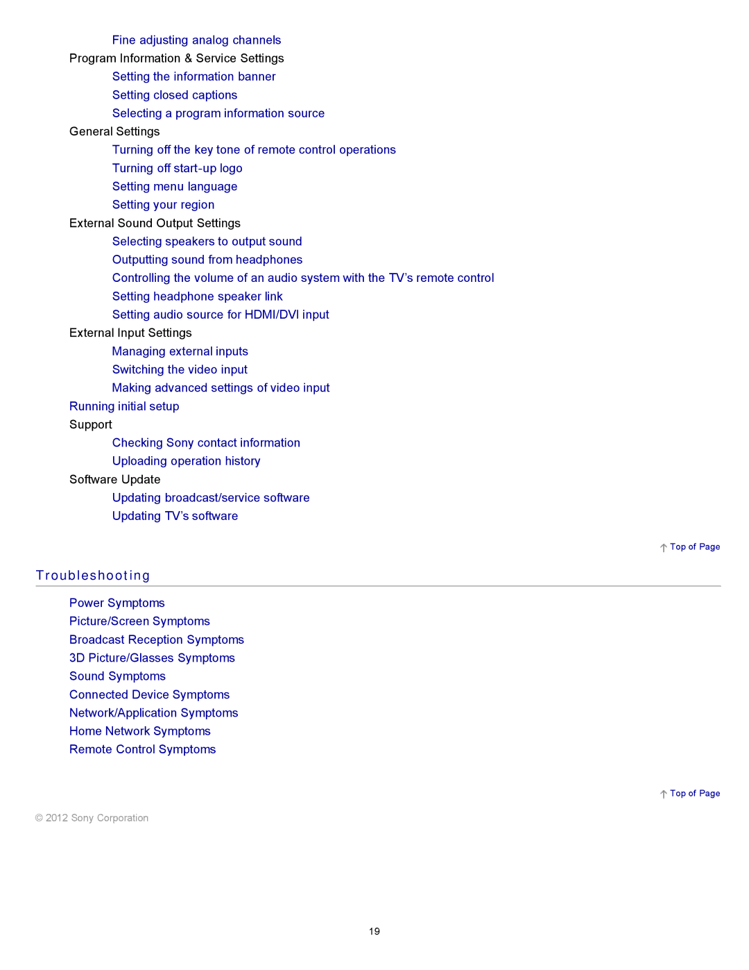 Sony KDL-55HX751/46HX751/40HX751/32HX751, KDL-55HX750 manual Troubleshooting 