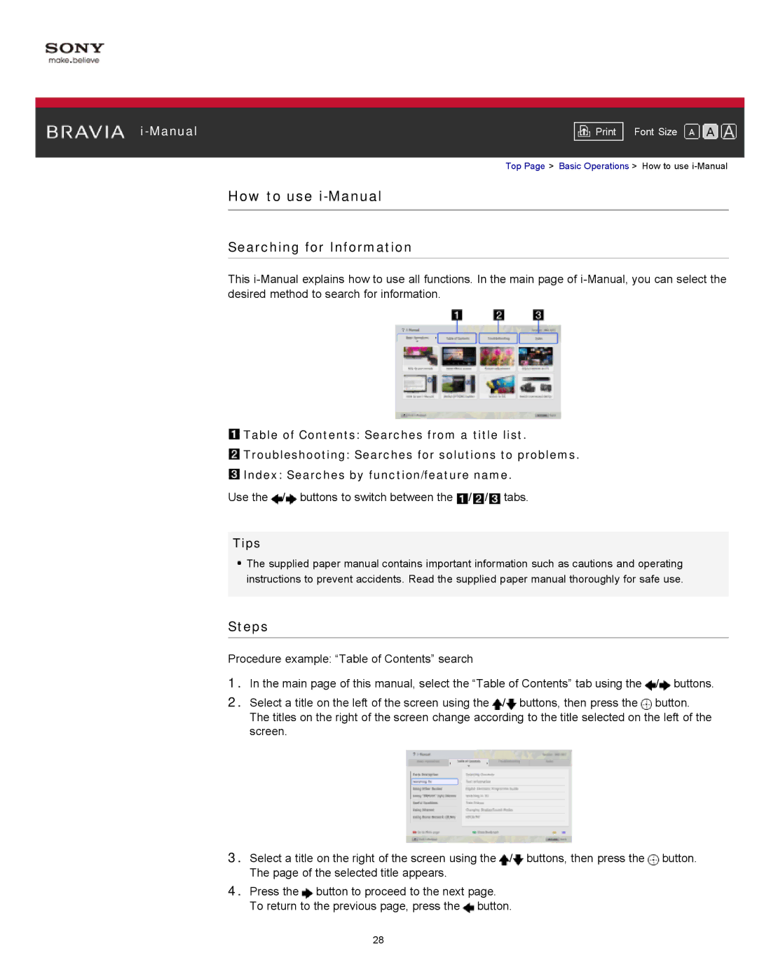 Sony KDL-55HX750, KDL-55HX751/46HX751/40HX751/32HX751 manual How to use i-Manual, Searching for Information 