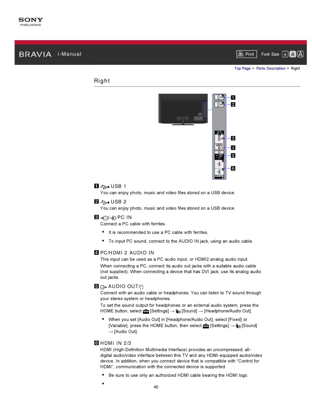 Sony KDL-55HX750, KDL-55HX751/46HX751/40HX751/32HX751 manual Usb, Hdmi in 2/3 