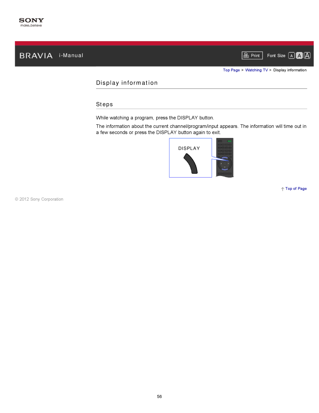 Sony KDL-55HX750, KDL-55HX751/46HX751/40HX751/32HX751 manual Display information 